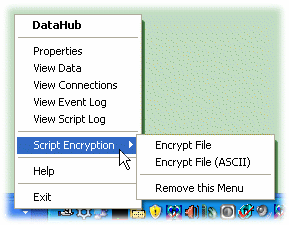 Image of the OPC DataHub's Script Encryption menu.