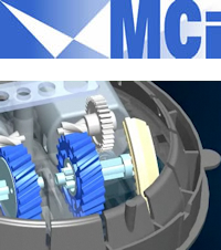 Image of MCi logo and cut-away diagram of mirror actuator.